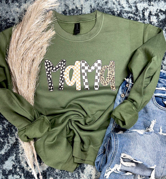 MAMA Sweatshirt Military Green | Mom Life Apparel