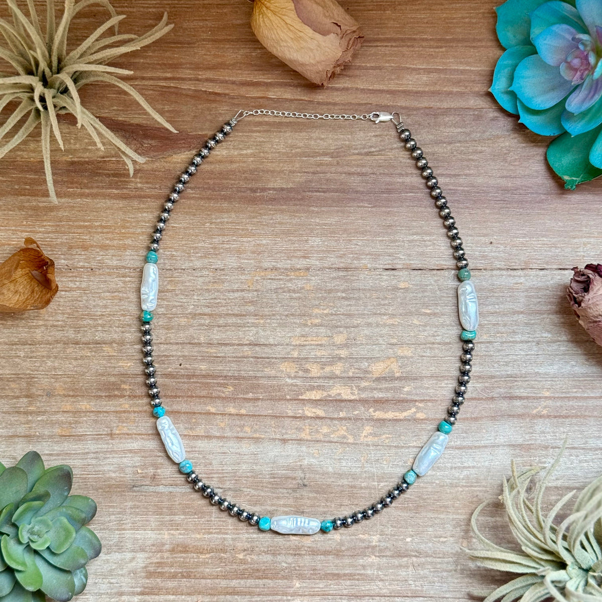 18-Inch Turquoise, White Freshwater Pearl Necklace