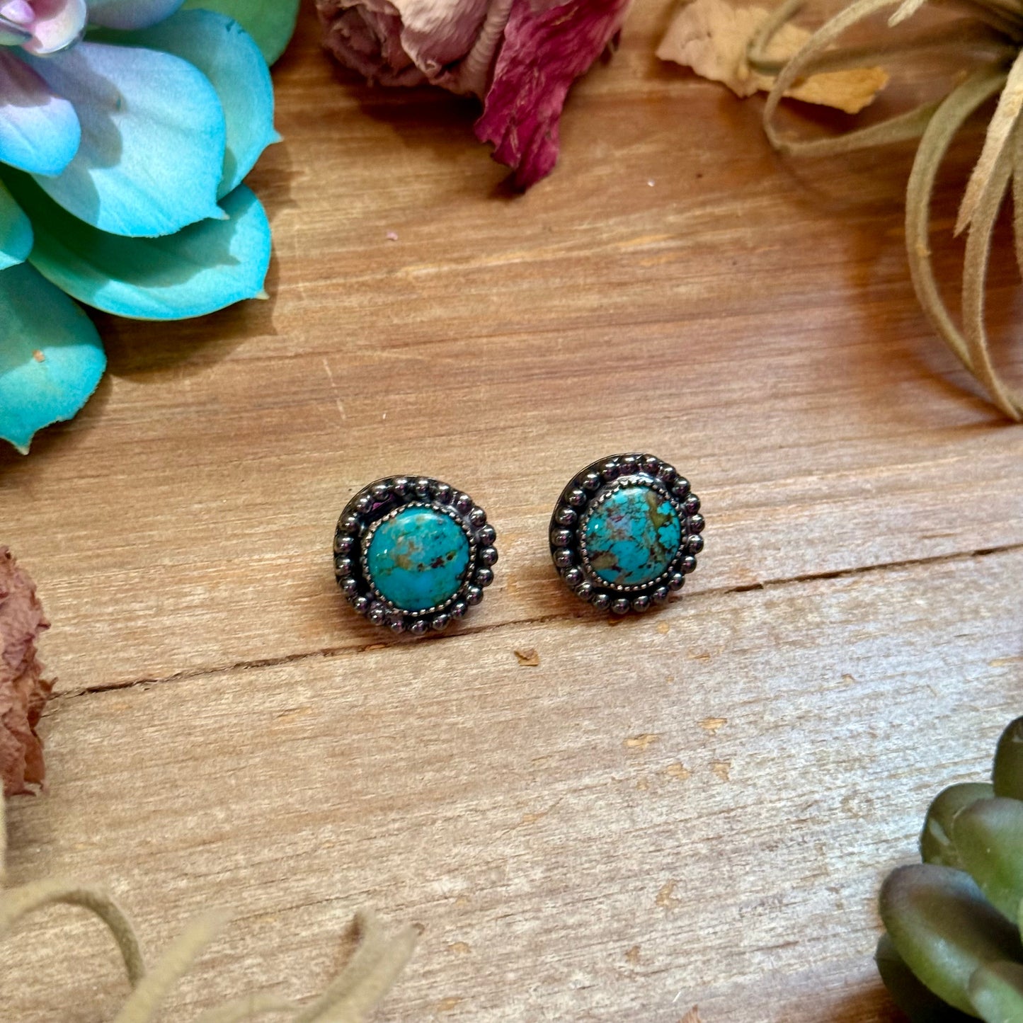 MJ Round Turquoise Stud Earrings