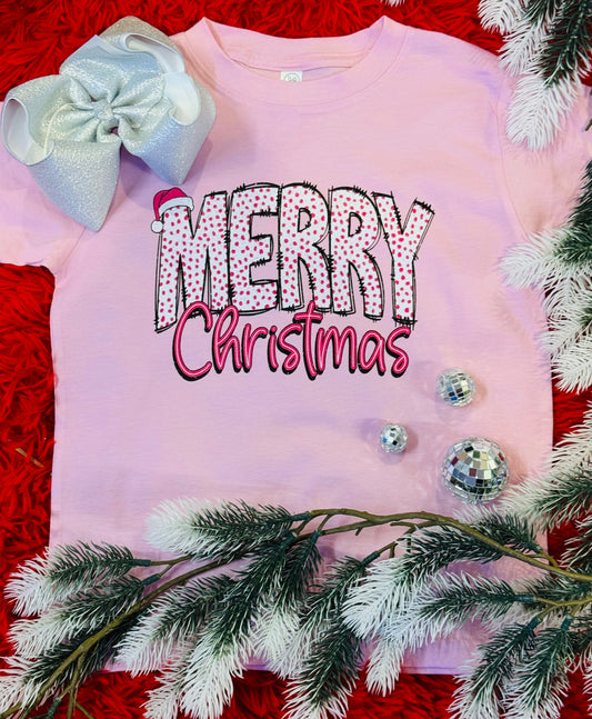 Pink Merry Christmas Kids Tee