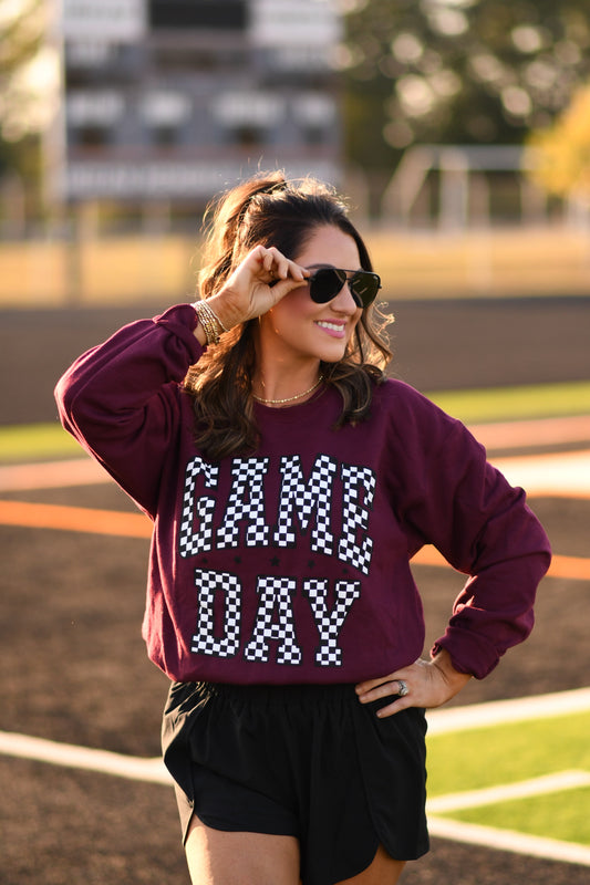 **SALE** RTS Maroon Checkered Game Day Sweatshirt