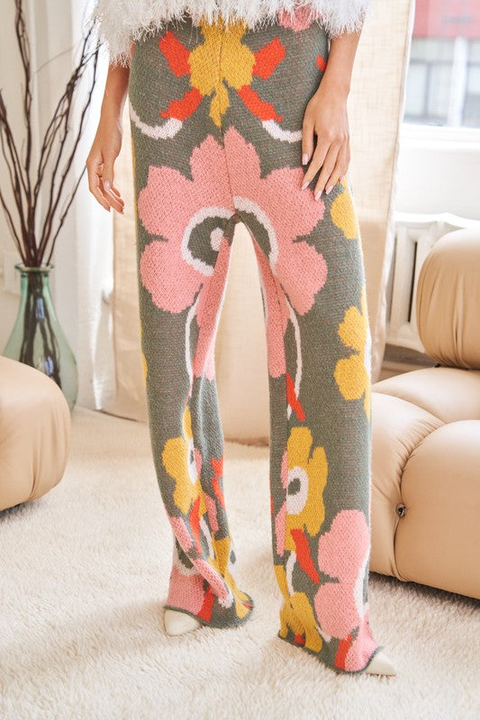 Flower Printed Casual Cozy Full Long Wide Pants