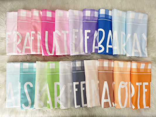 Gingham Checks Personalize Name Beach Towel