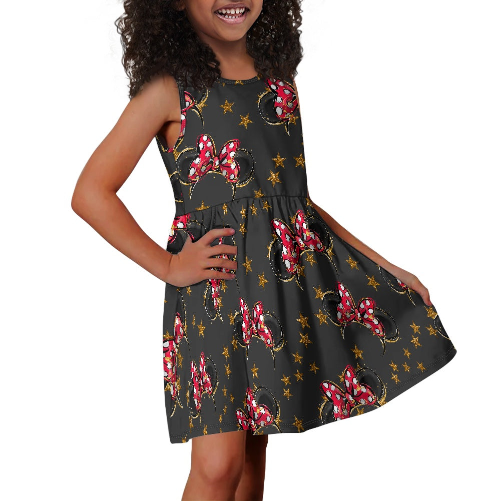 Black Mouse Girls' Dress with Pockets