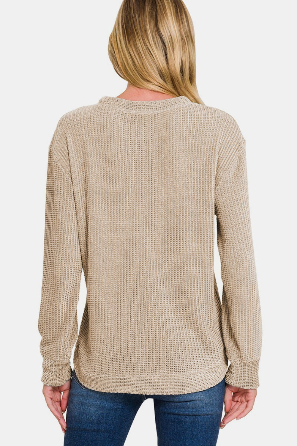 Zenana Chenille Waffle Round Neck Sweater