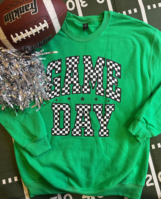 **SALE** RTS Kelly Green Checkered Game Day Sweatshirt