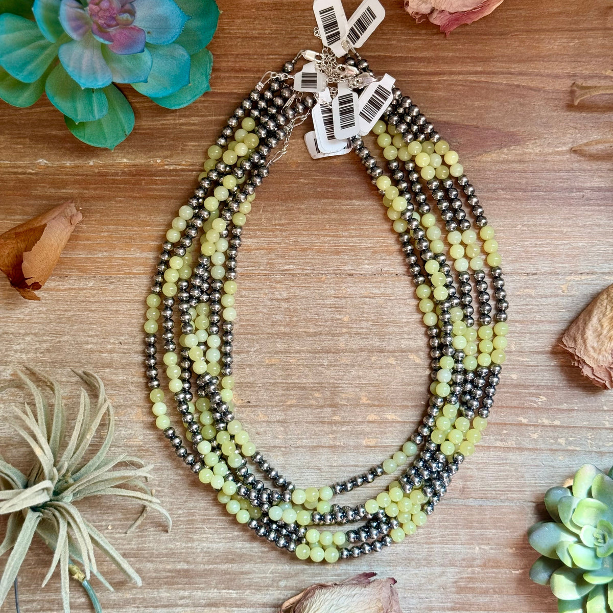 18-Inch Lemon Jade & Sterling Silver Pearl Necklace
