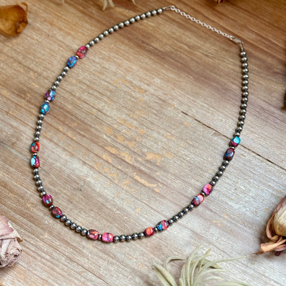 19.5-Inch Pink Mojave-Style Turquoise & Sterling Silver Pearl Necklace