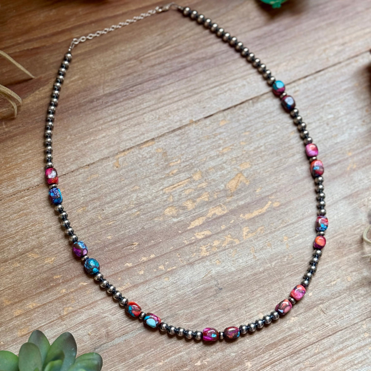 19.5-Inch Pink Mojave-Style Turquoise & Sterling Silver Pearl Necklace