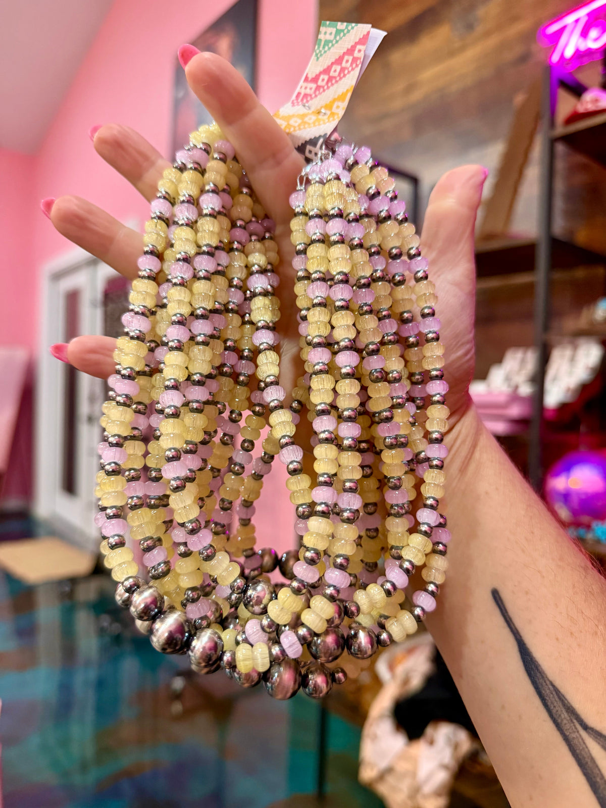 16-Inch Colorful Glass Bead & Sterling Silver Pearl Necklace - 14 options