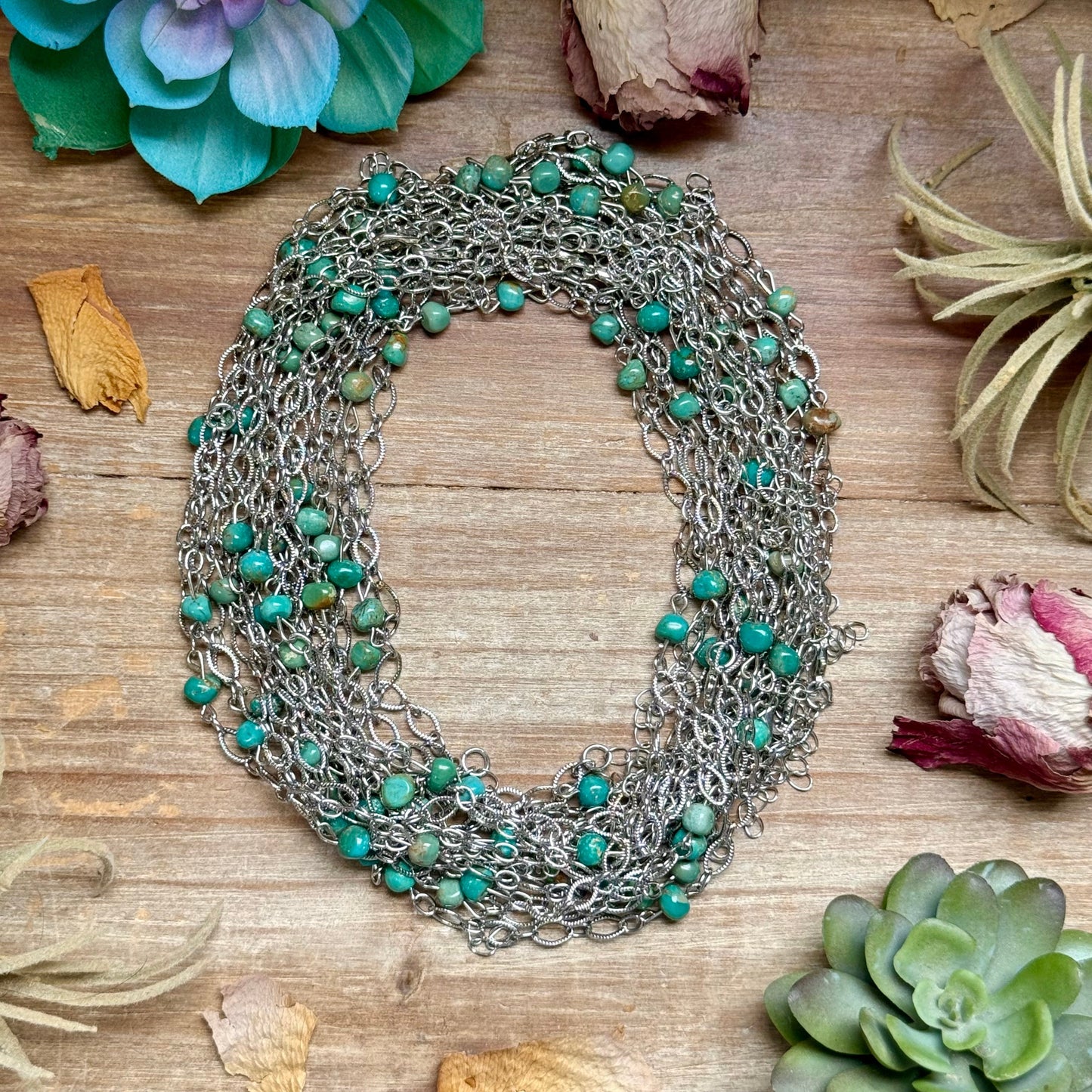 Turquoise Chain Necklace – 14" – Silver Plated