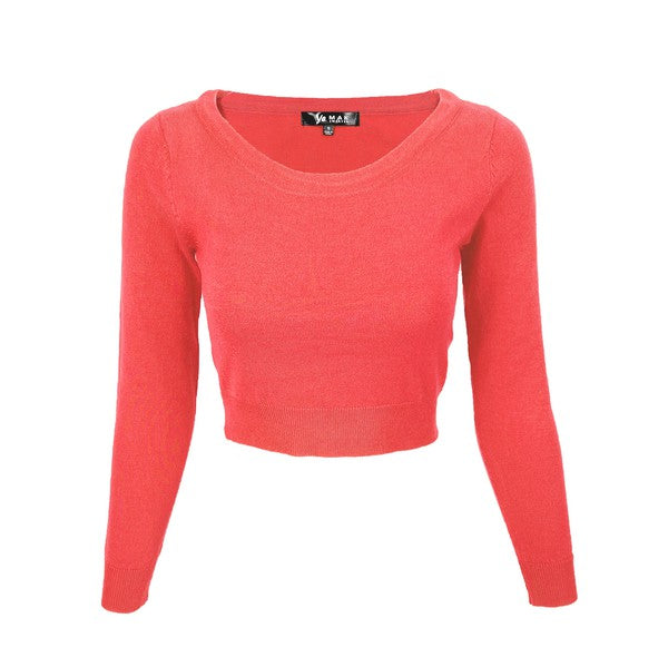 Round Neck Long Slv Crop Sweater Knit Crop Top