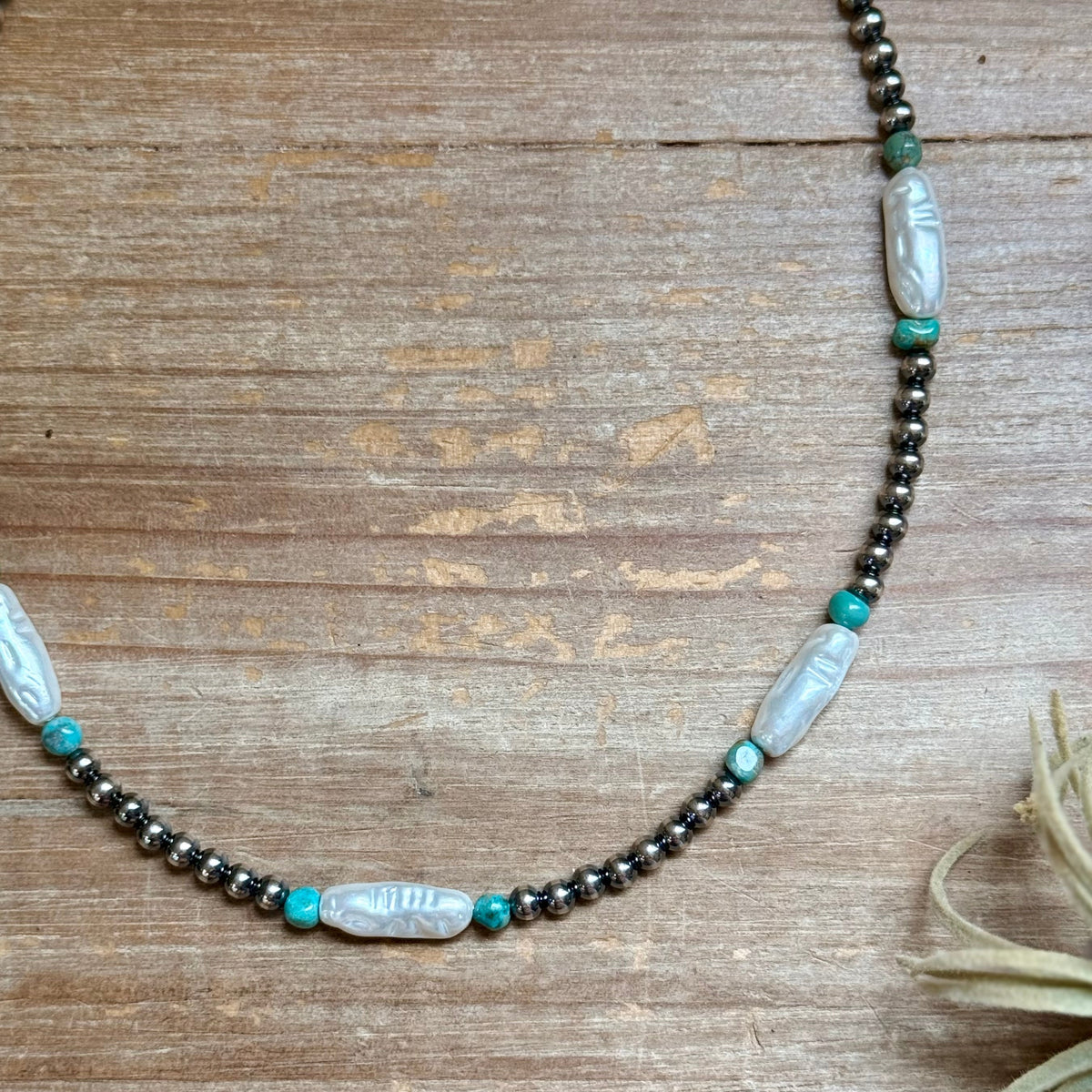 18-Inch Turquoise, White Freshwater Pearl Necklace