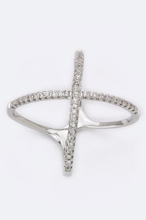 Crossed CZ Ring