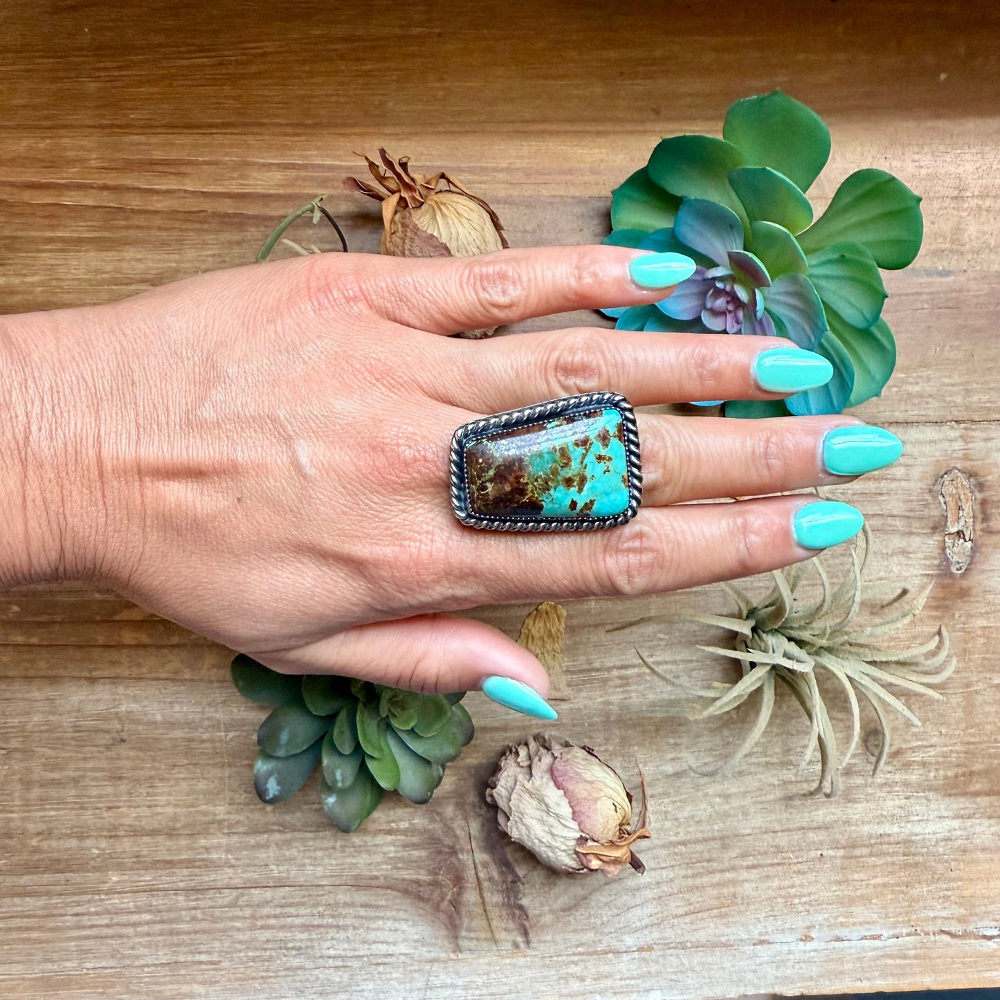 MJ Ring Trapezoid Turquoise Sterling Silver