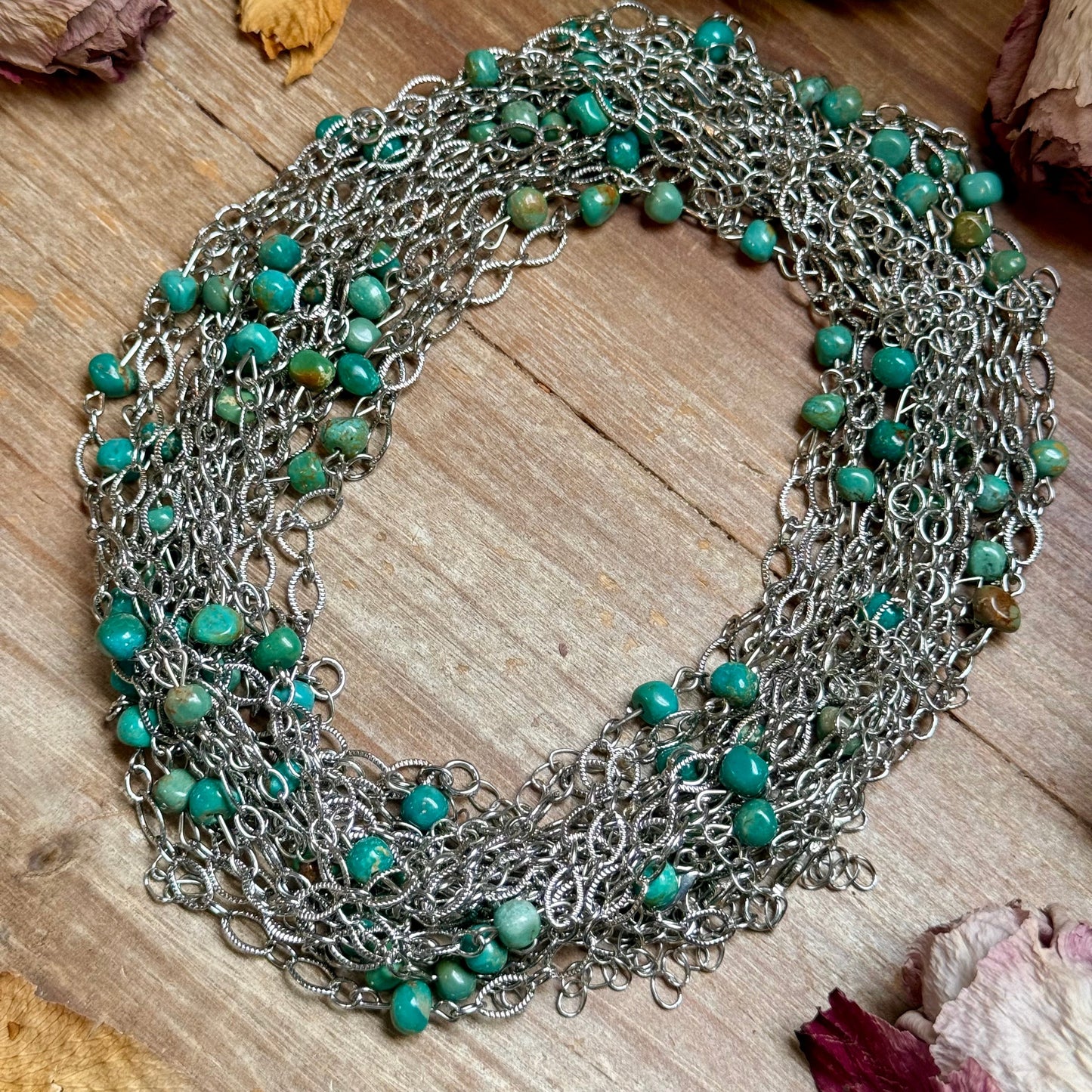 Turquoise Chain Necklace – 14" – Silver Plated
