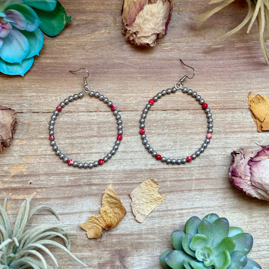 Pink Variscite & Silver-Plated Hoop Earrings