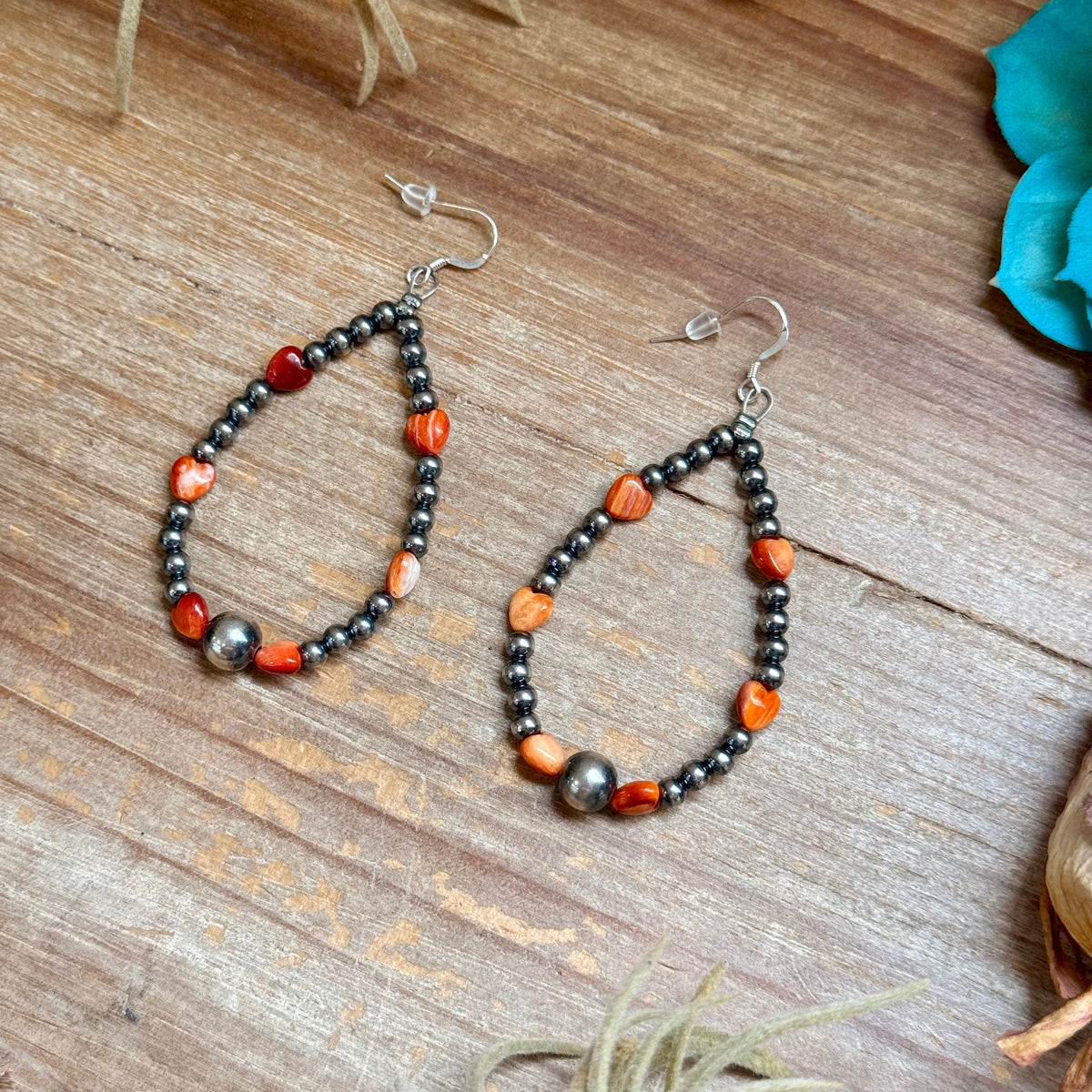Orange Spiny Oyster Heart Statement Earrings