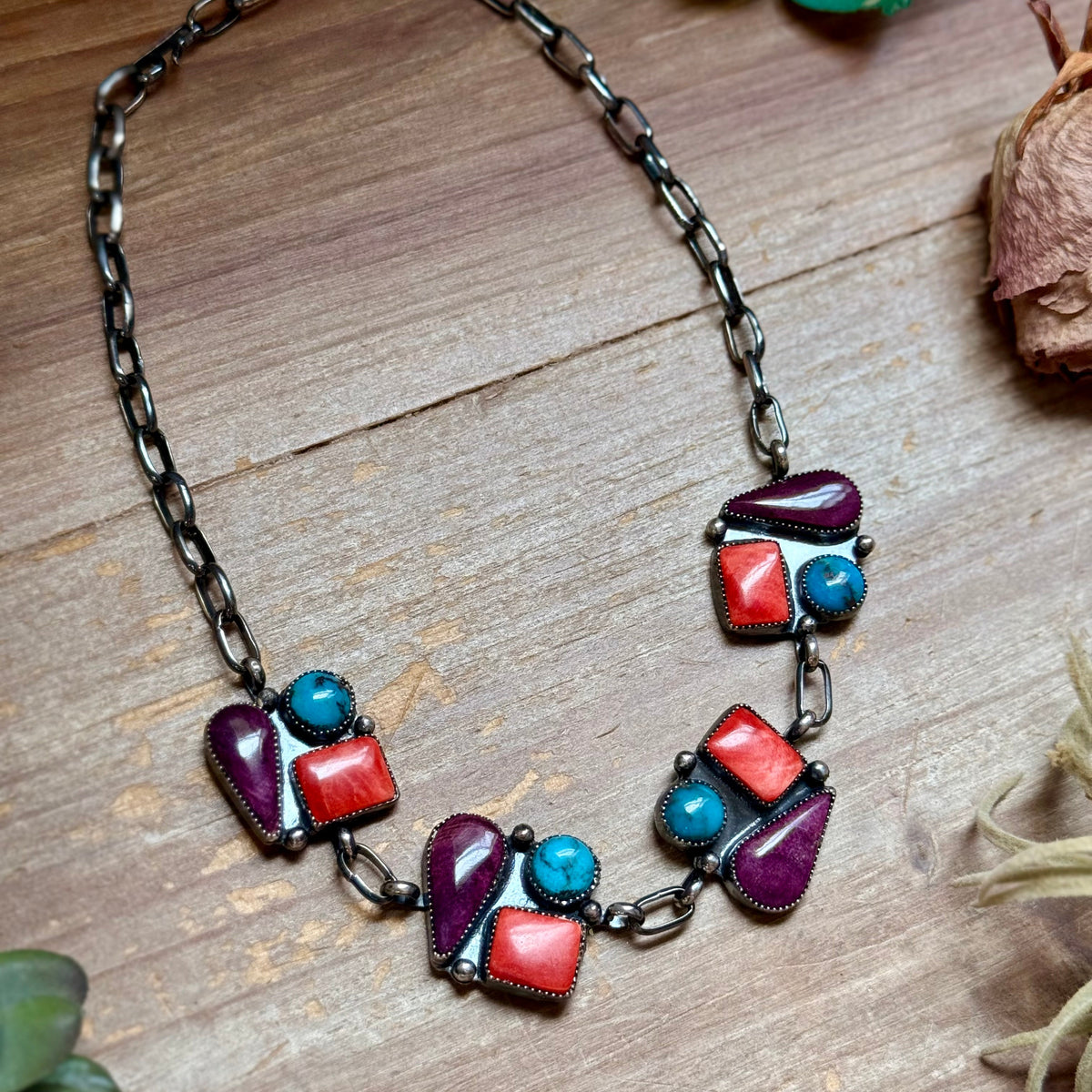 One-of-a-Kind Turquoise & Spiny Oyster Three-Charm Choker