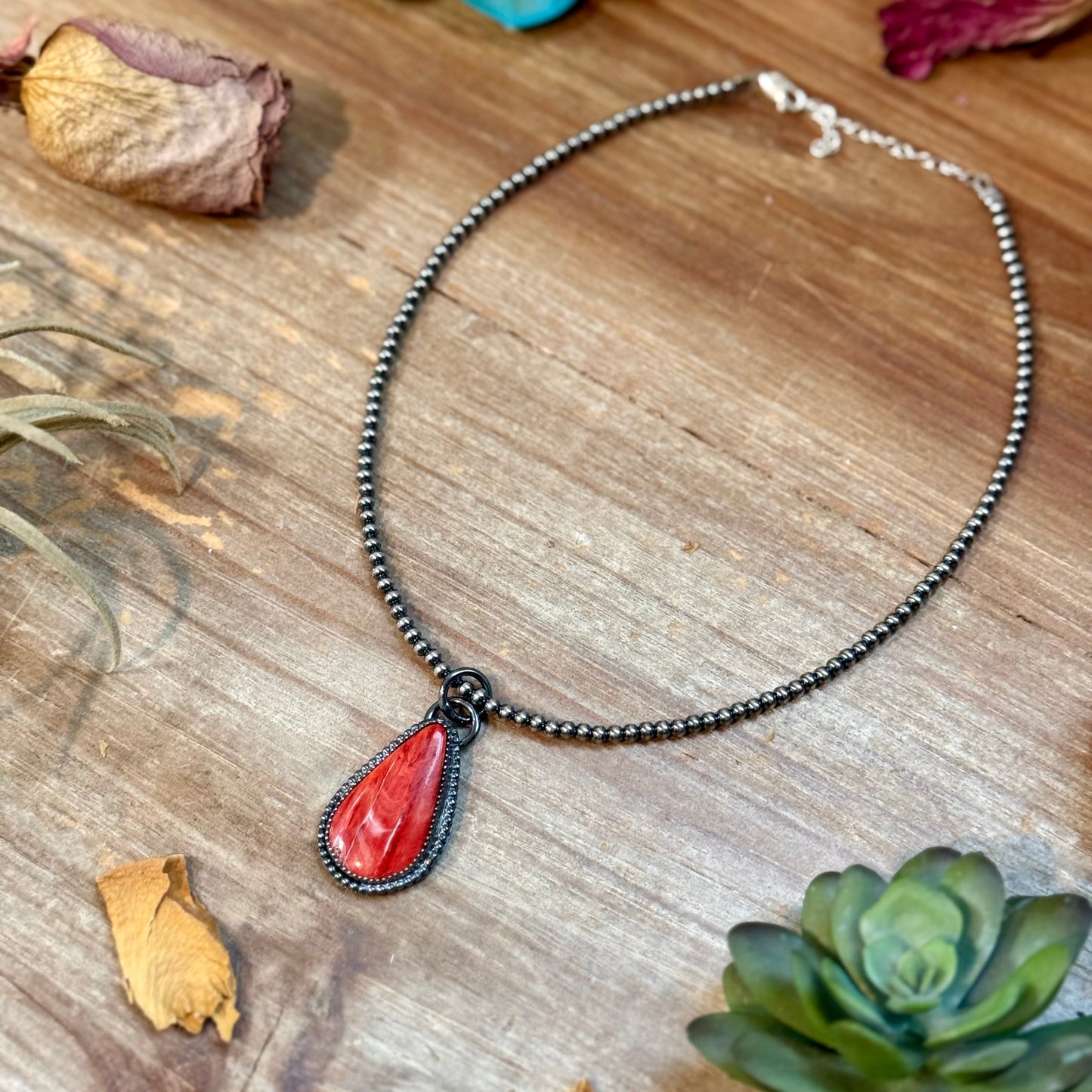 FREE Sterling Silver Pearl Necklace + MJ Red Spiny Oyster Teardrop Charm