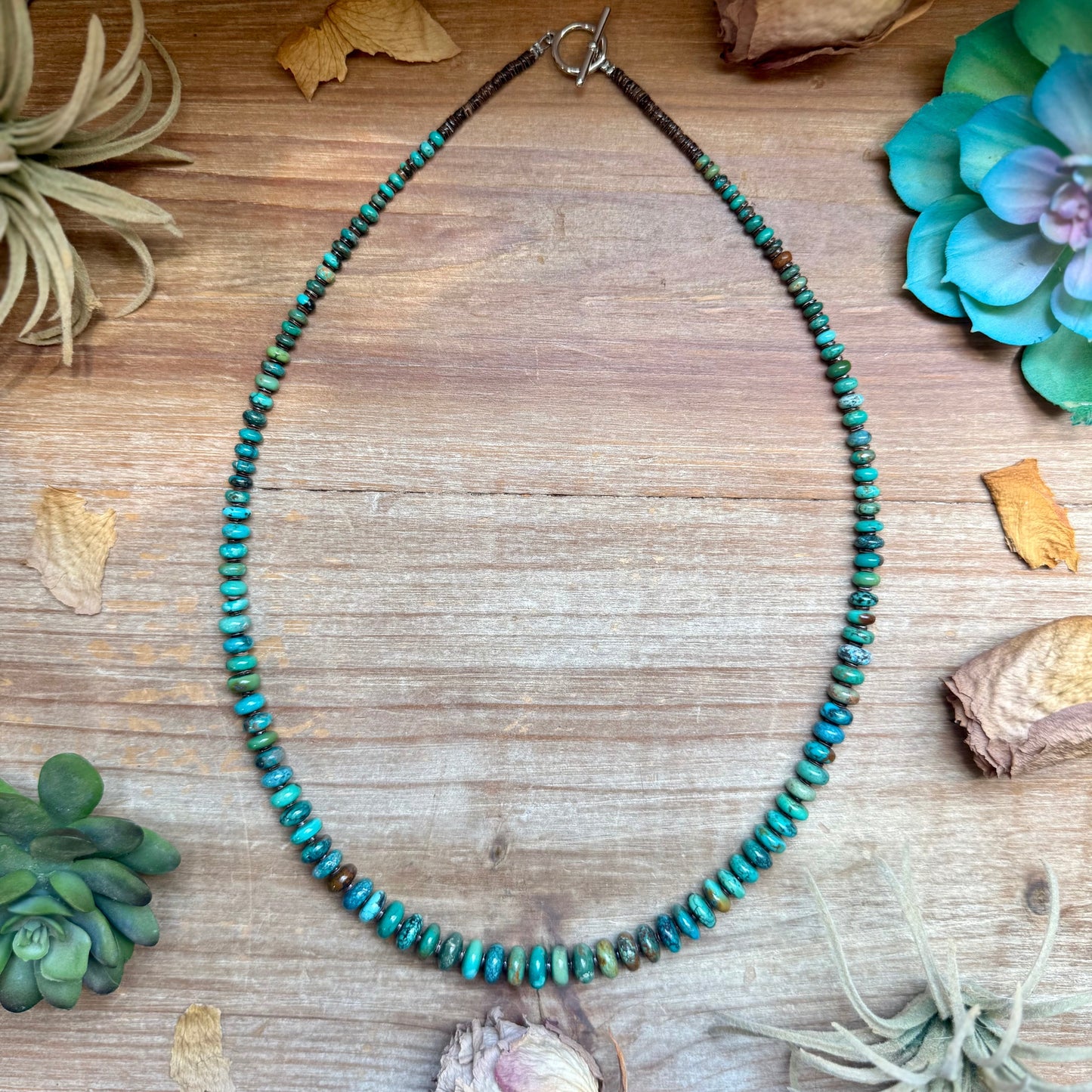Graduated Turquoise & Brown Shell Necklace – 23"