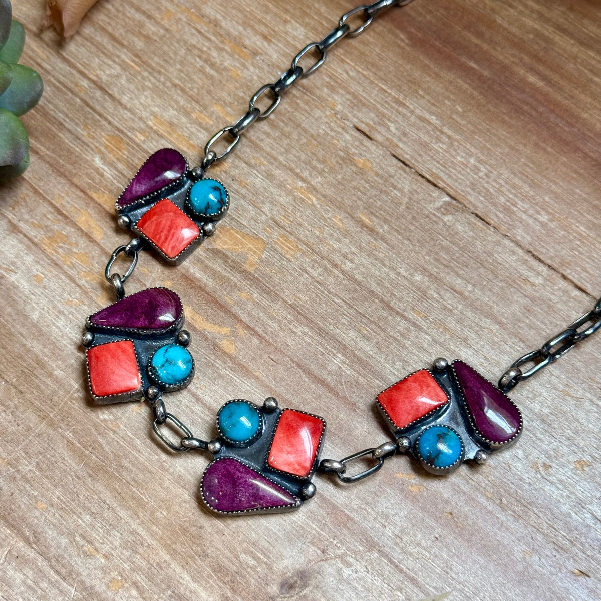 One-of-a-Kind Turquoise & Spiny Oyster Three-Charm Choker