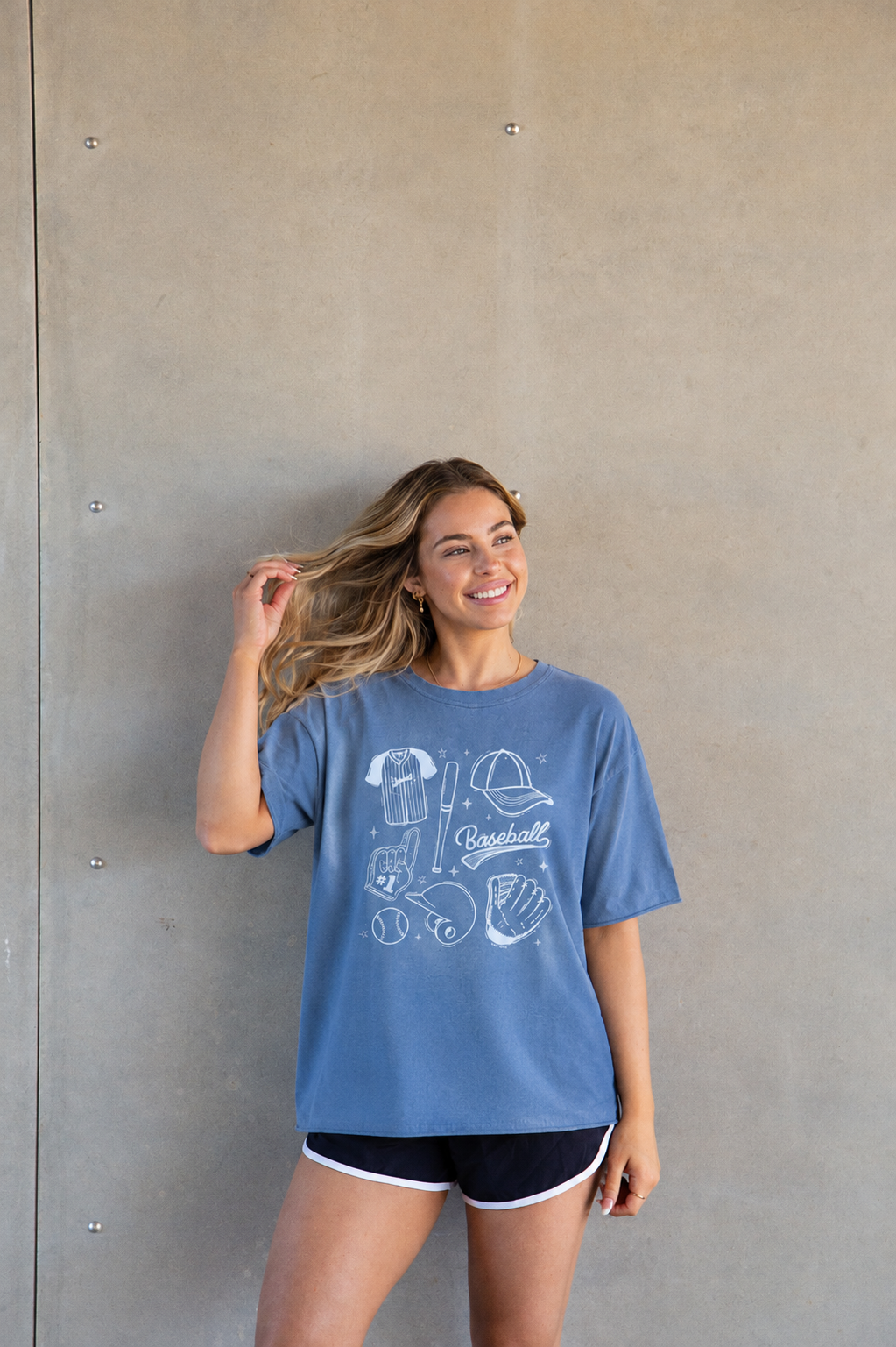 Baseball on Blue Boxy Tee