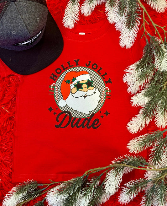 Holly Jolly Dude Santa Kids Tee