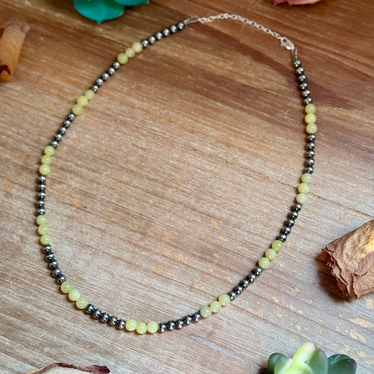 18-Inch Lemon Jade & Sterling Silver Pearl Necklace