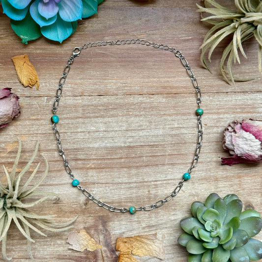 Turquoise Chain Necklace – 14"  – Larger Chain