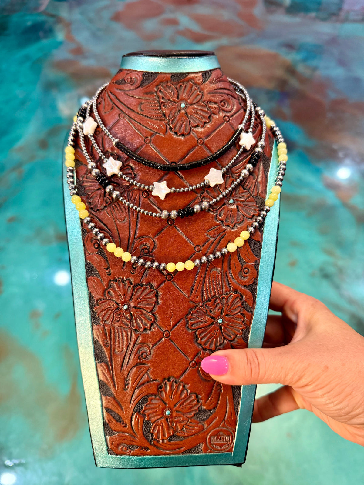 Halloween Black Onyx, Pearl & Lemon Jade 4-Piece Necklace Stack