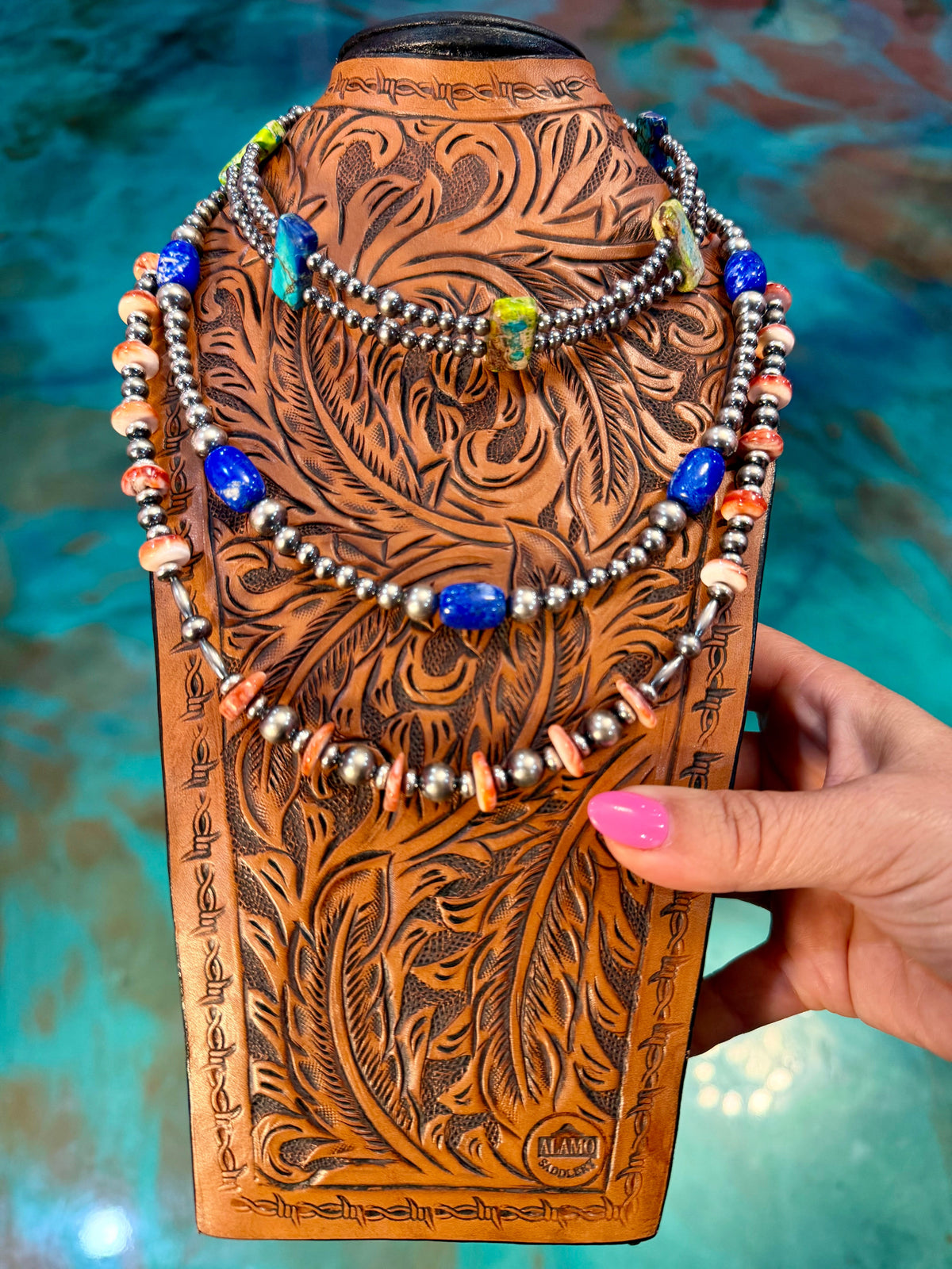 One Time Pieces – Sea Sediment Variscite, Lapis & Spiny Oyster Necklaces