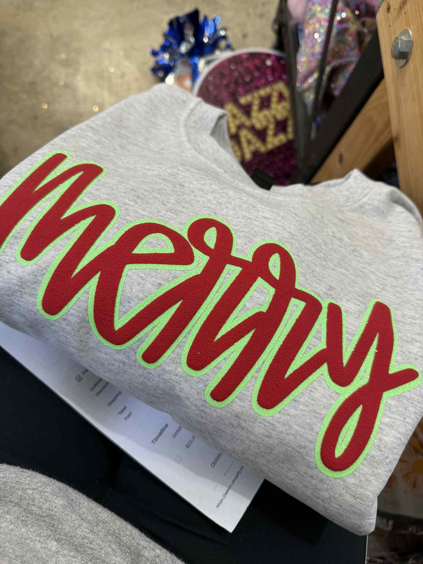 Single color Puff or Glitter Name sweatshirts - HONEY FONT - WS