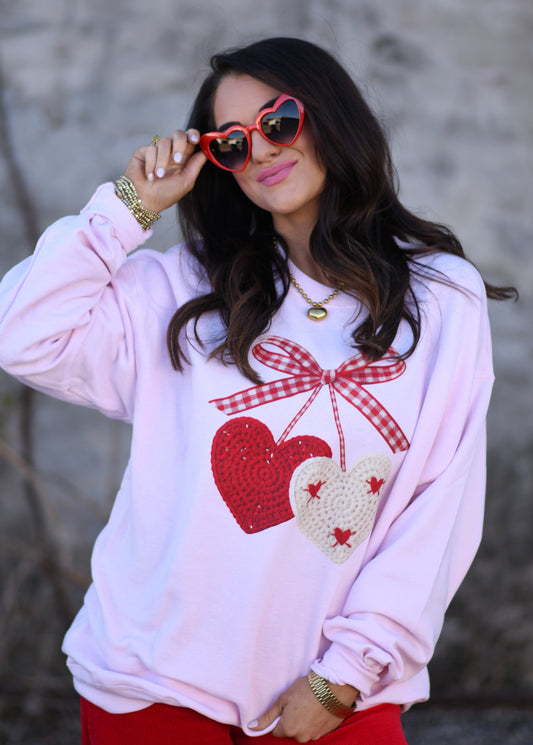 Faux Crochet Cherry Hearts Sweatshirt