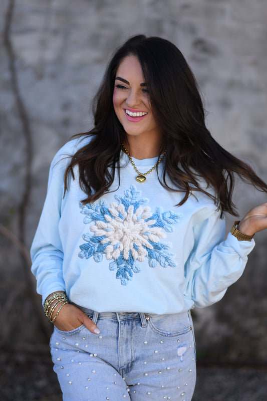 Faux Crochet Snowflake Long Sleeve Tee