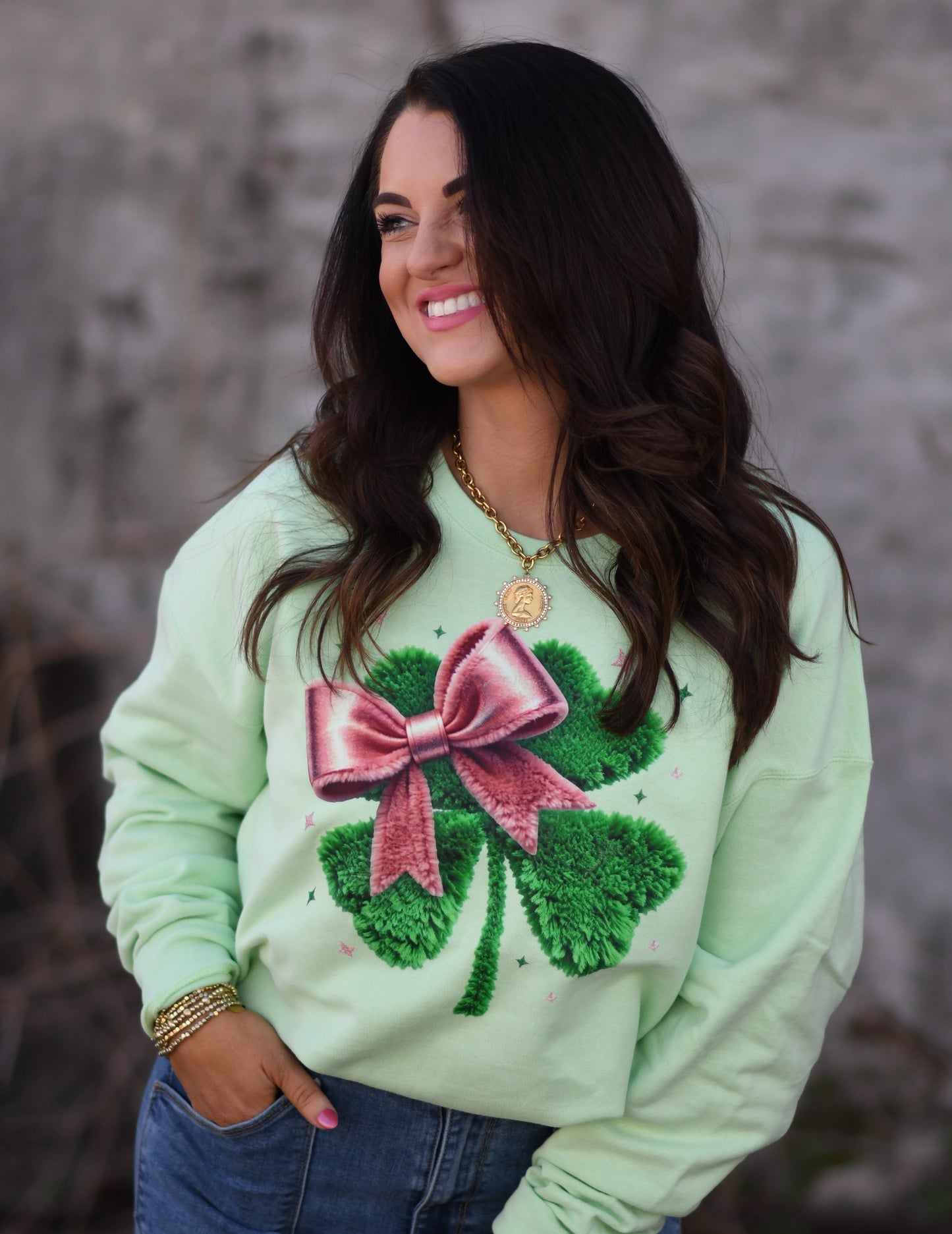 Faux Yarn Shamrock Bow Sweatshirt/Tee