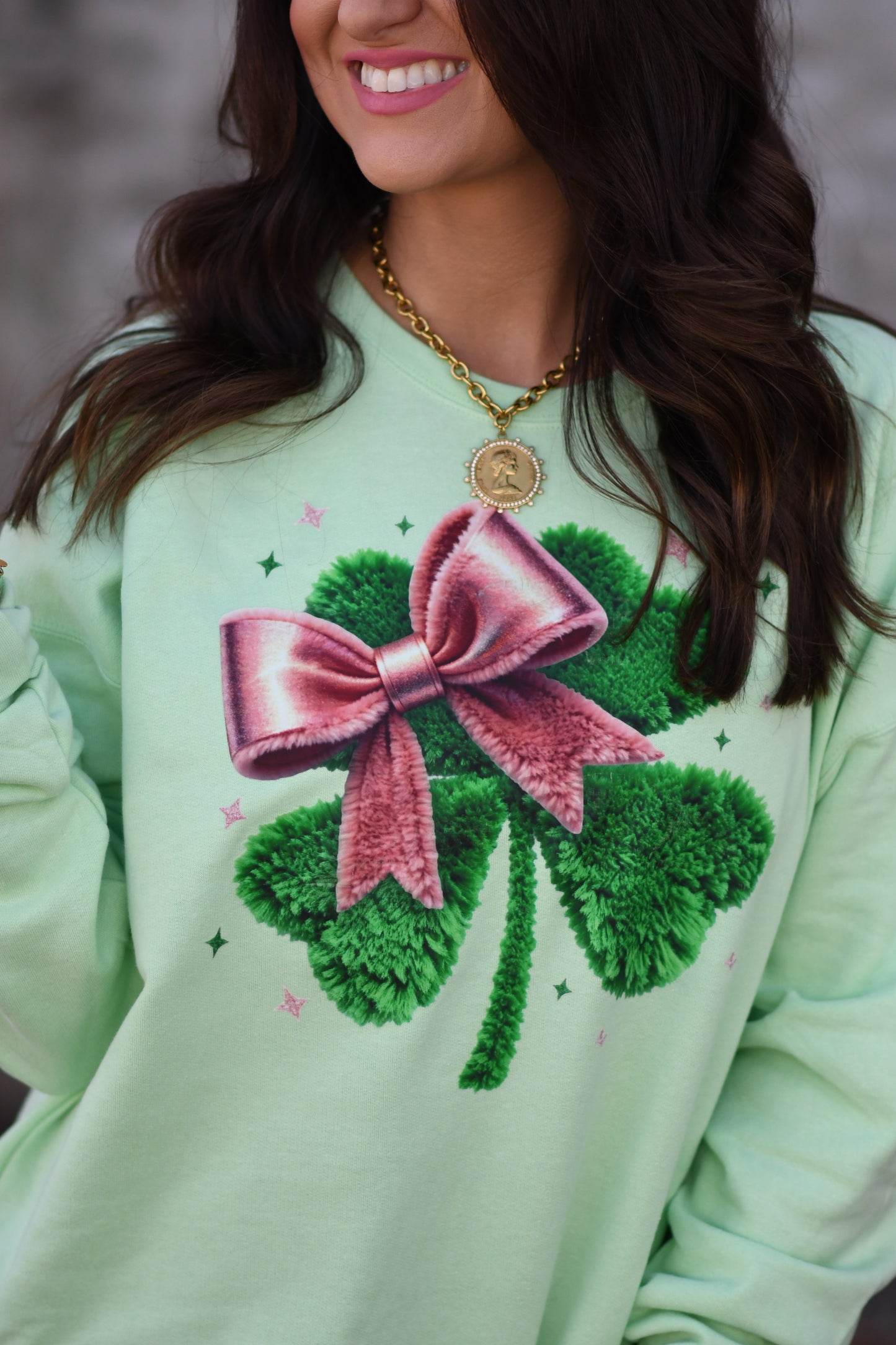 Faux Yarn Shamrock Bow Sweatshirt/Tee