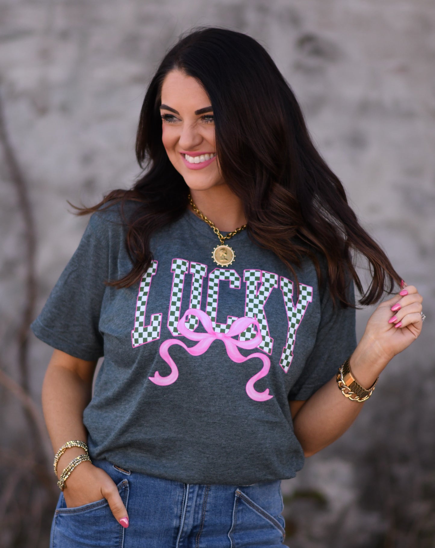 Lucky Checkered Bow Tee