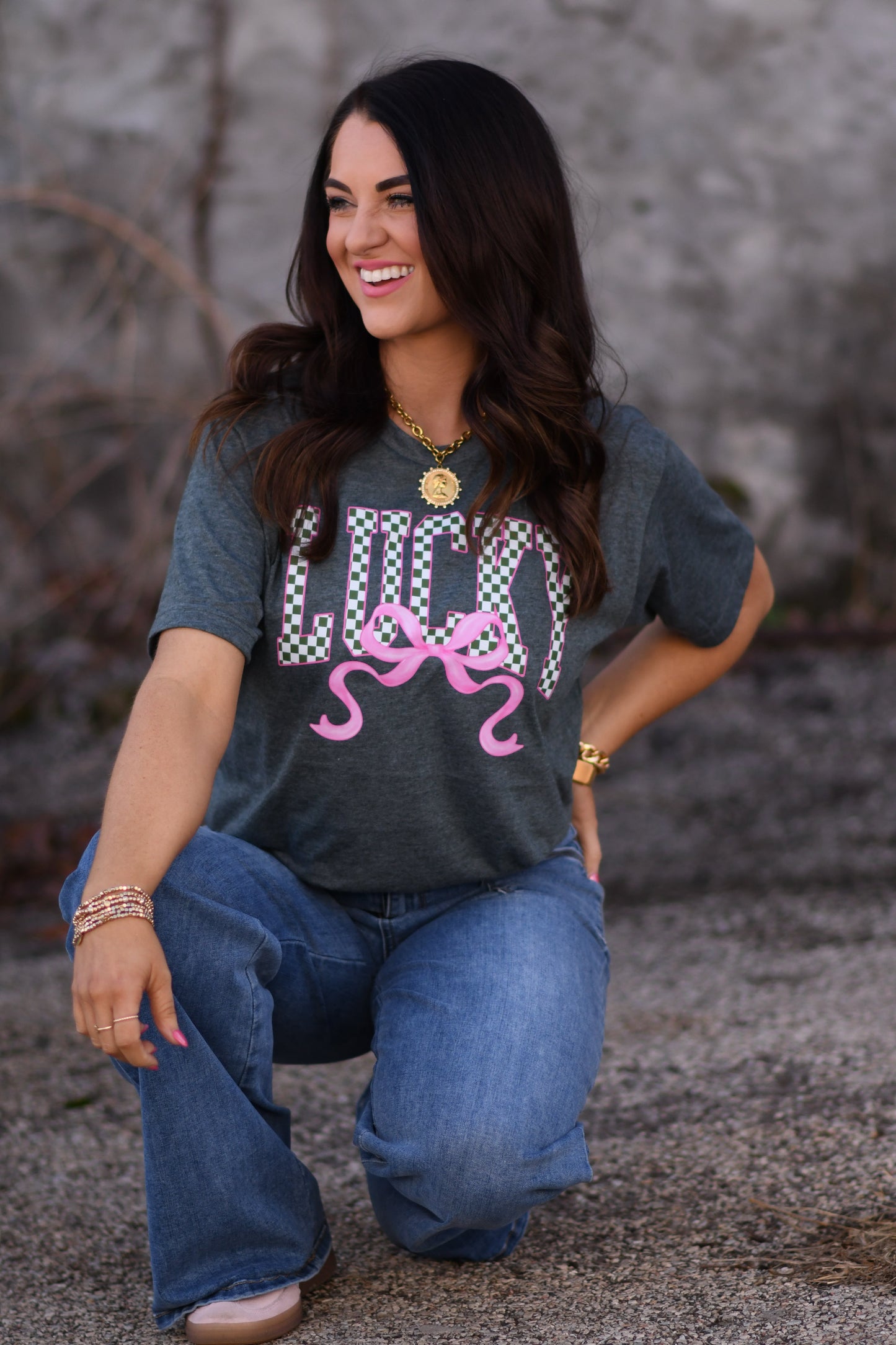 Lucky Checkered Bow Tee