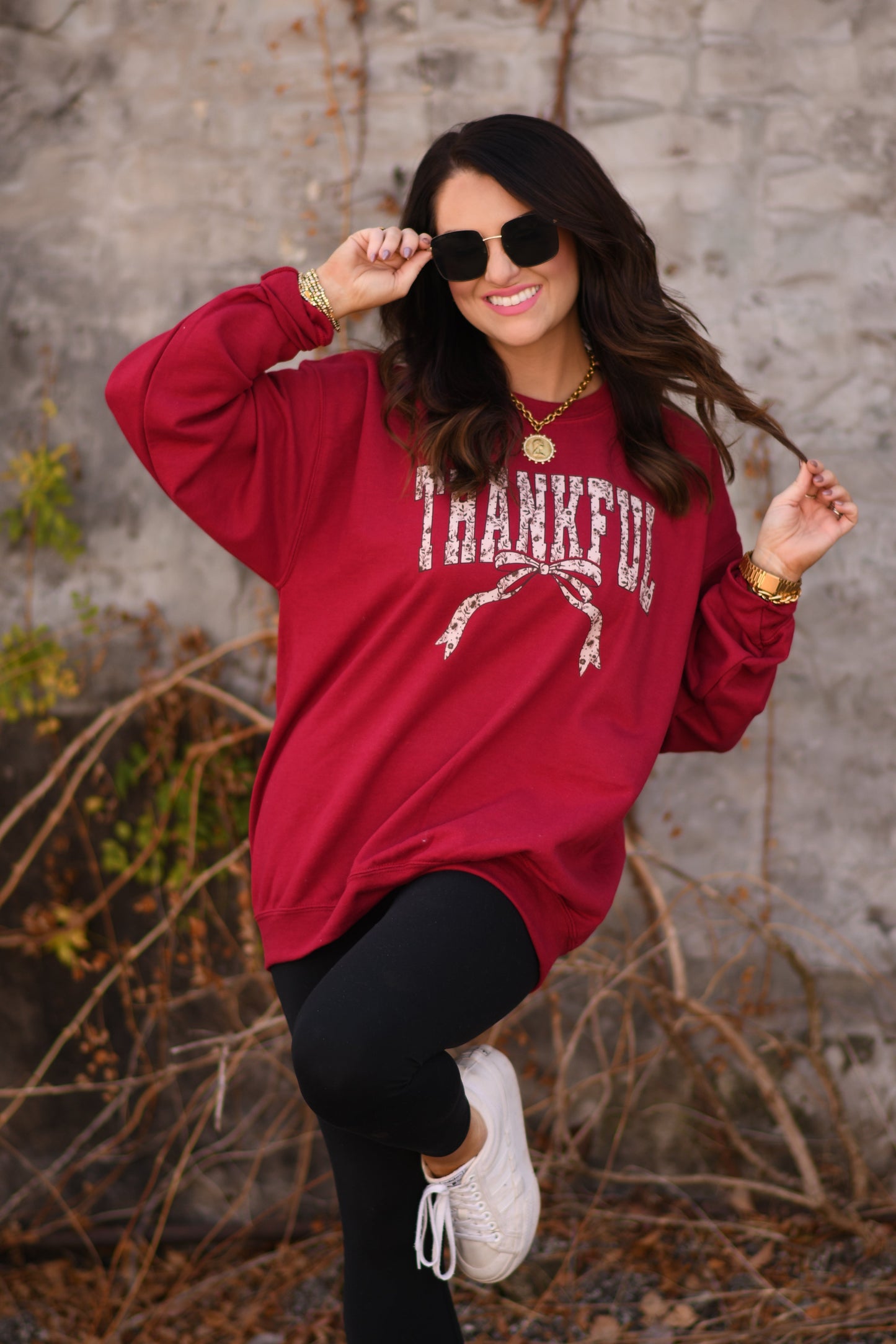 Thankful Floral Bow Tee / Sweatshirt