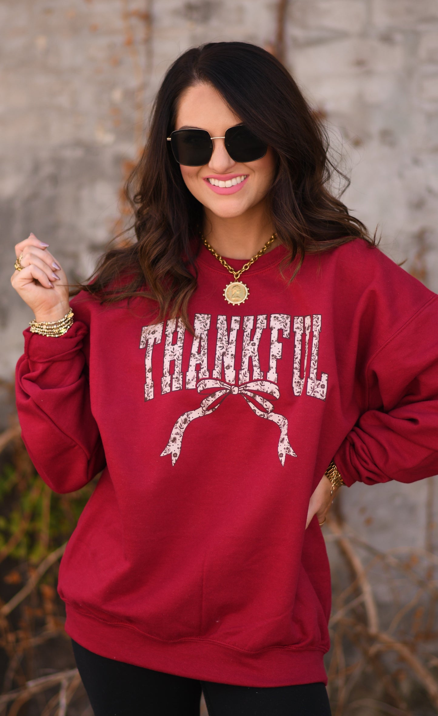 Thankful Floral Bow Tee / Sweatshirt