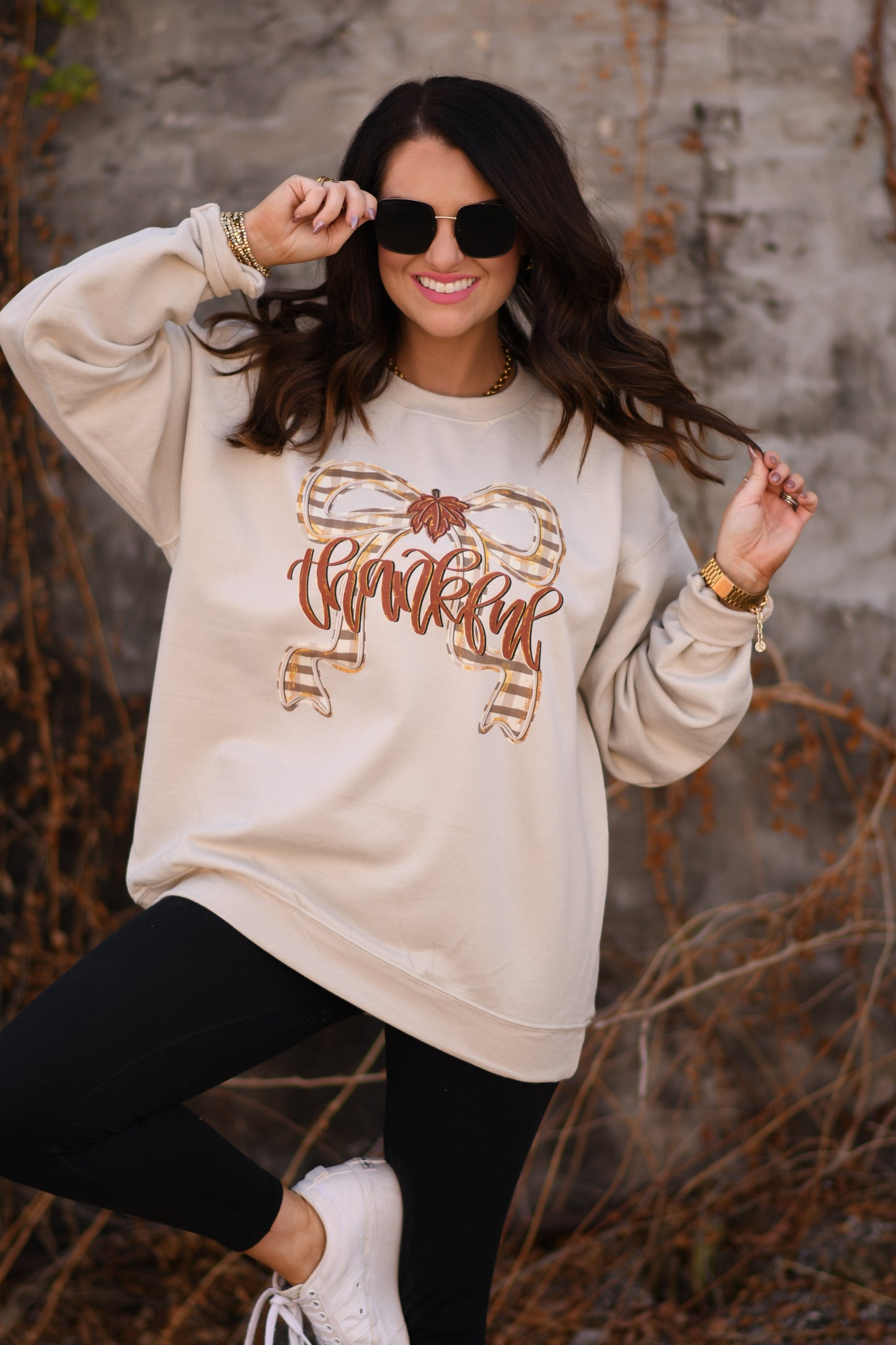 Thankful Plaid Bow Tee / Sweatshirt