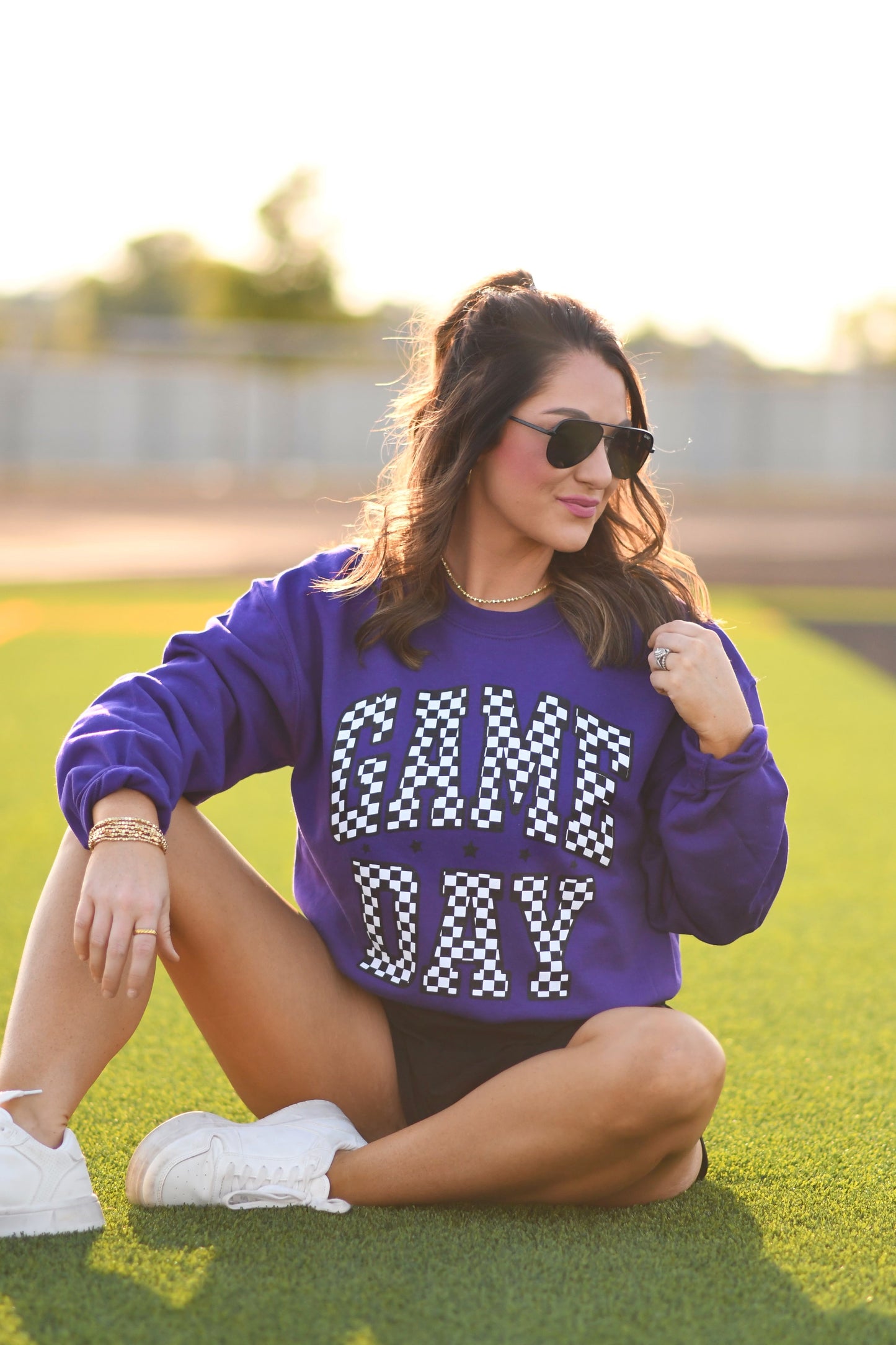 **SALE** RTS Purple Checkered Game Day Sweatshirt