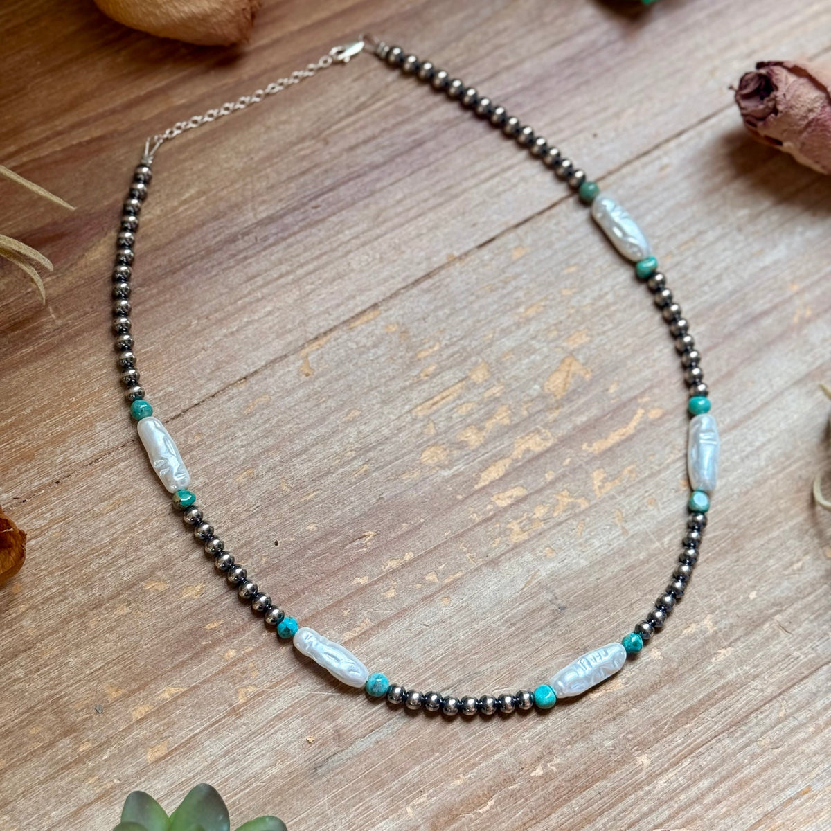18-Inch Turquoise, White Freshwater Pearl Necklace
