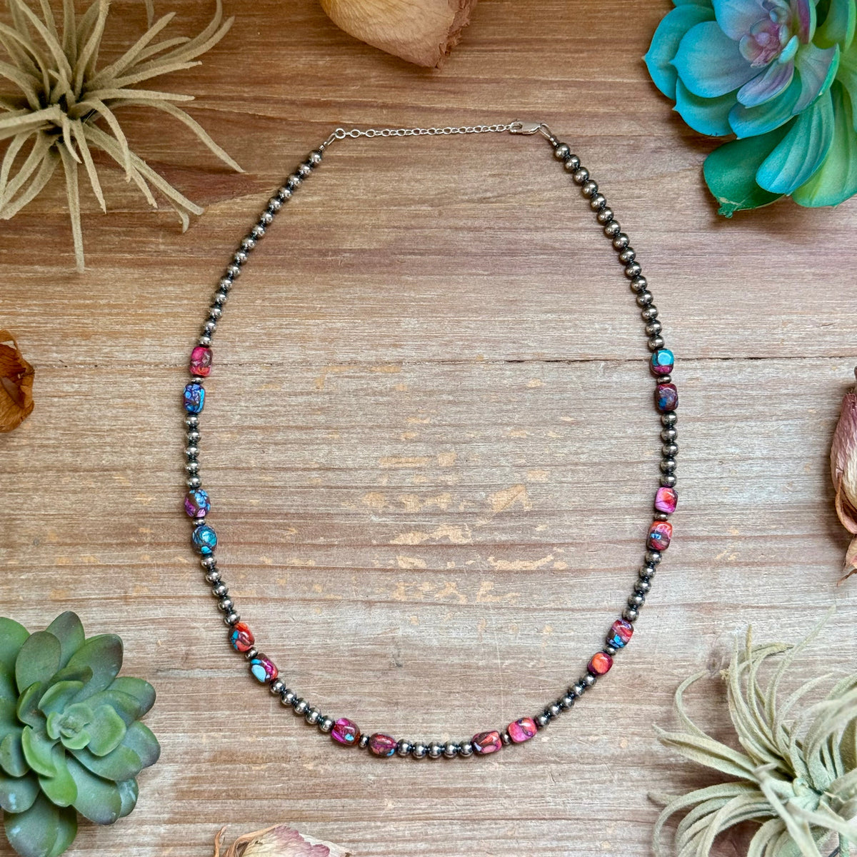 19.5-Inch Pink Mojave-Style Turquoise & Sterling Silver Pearl Necklace