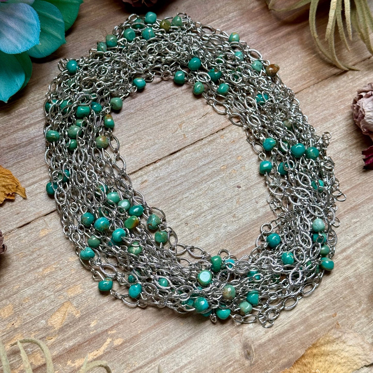 Turquoise Chain Necklace – 14" – Silver Plated