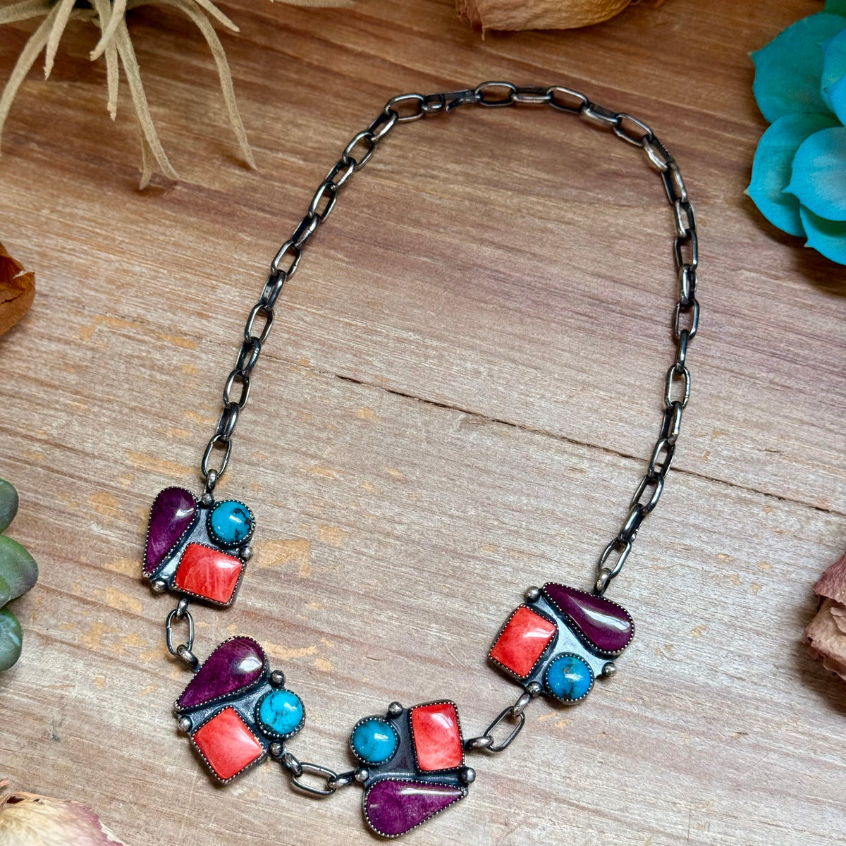 One-of-a-Kind Turquoise & Spiny Oyster Three-Charm Choker