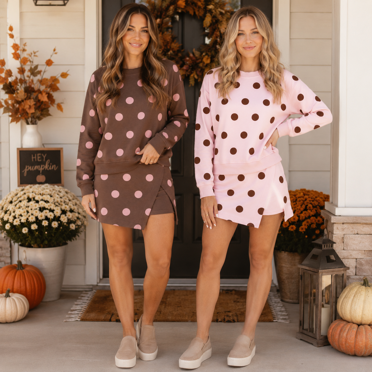 Pink and Brown Polka Dot Set