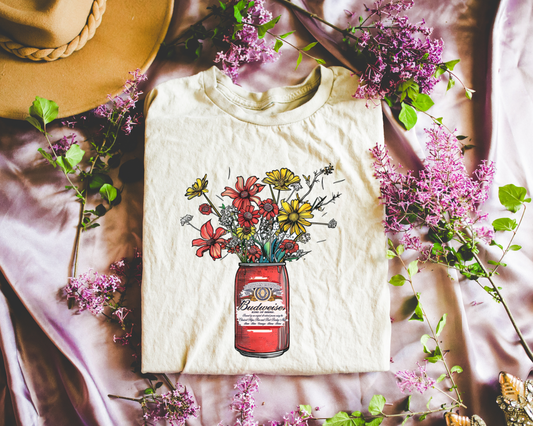 Red bud can beer w/ flower design