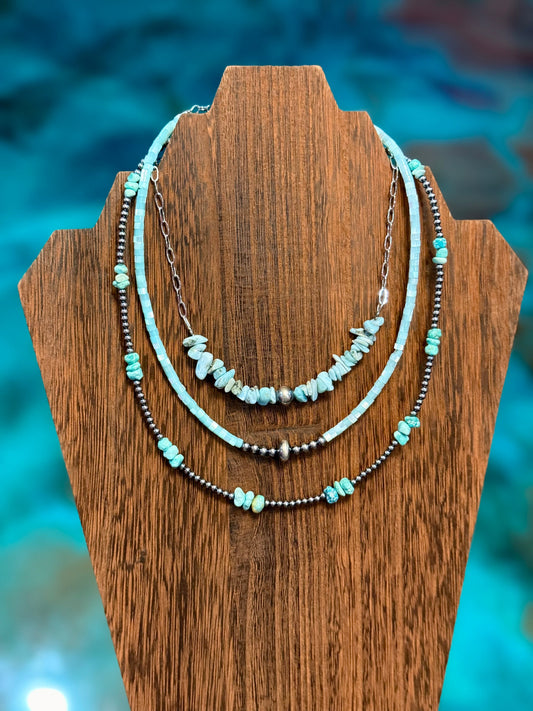 Larimar & Turquoise Stack – 3 Piece Layered Necklace Set